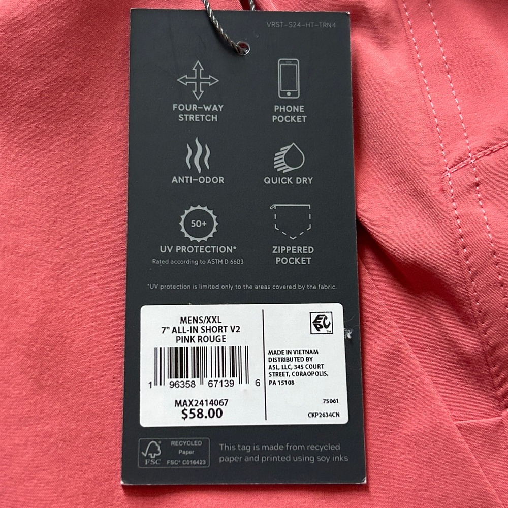 VRST Men's 7" Everyday All In Short V2 Pink Rogue NWT Shorts - Size XXL - Picture 5 of 10